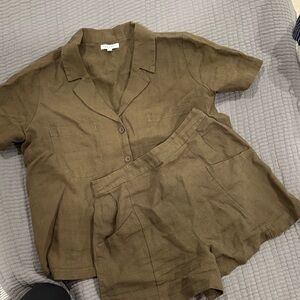 VETTA Olive Green Linen Short Set